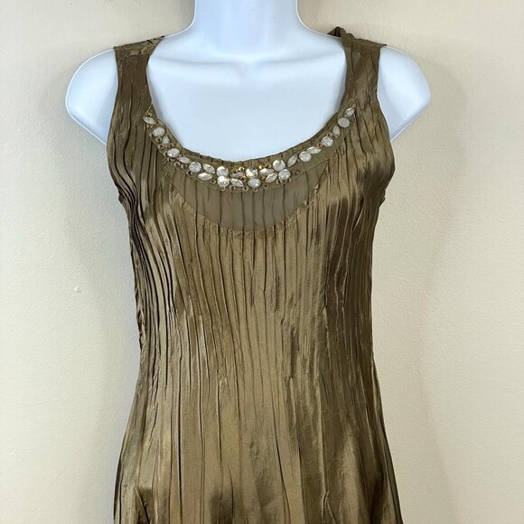 Vintage Y2K Golden Goddess Bronze Silky Satin Midi Dress Small Chiffon Party NYE - Picture 3 of 13